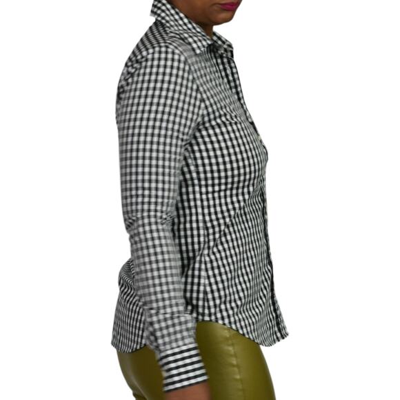Rochelle Behrens The Shirt Icon White Check Button Front Tailored No Gape XS - Picture 14 of 15